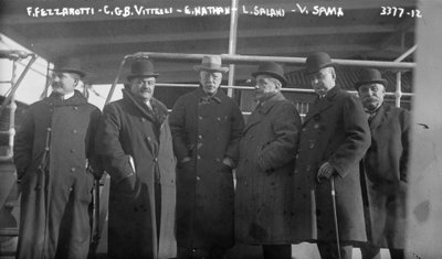 F. Fezzarotti, C.G.B. Vittelli, E. Nathan, L. Salani and V. Sama on the Ocean Liner America from Italy to New York, 1915 by George Grantham Bain